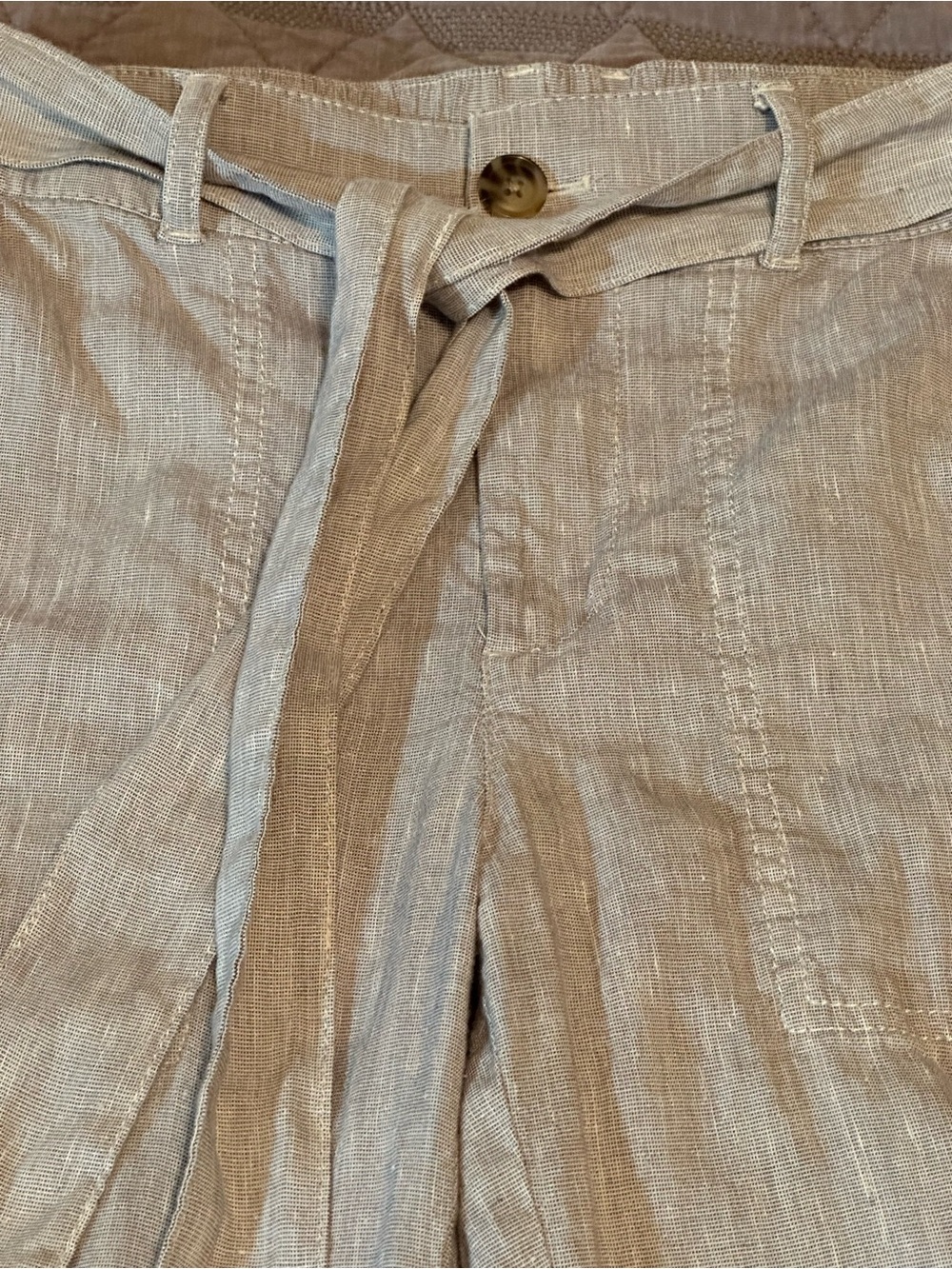 Lou & Grey for LOFT Linen Blend Pants XS Taupe Tie Waist Utility Pocket Trouser - Picture 5 of 10
